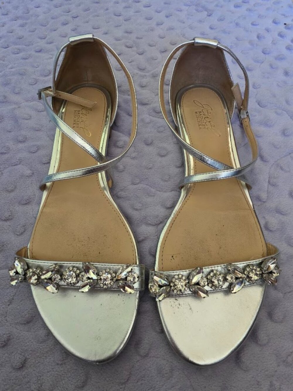 Jewel Badgley Mischka Silver Crystal Sandals - Size 8